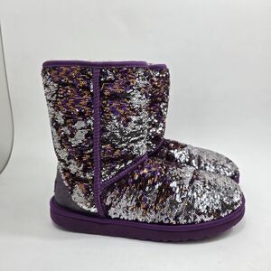 UGG Australia Glam Sequin Glitter Sheep Shearling Midi Boots Purple Size 8